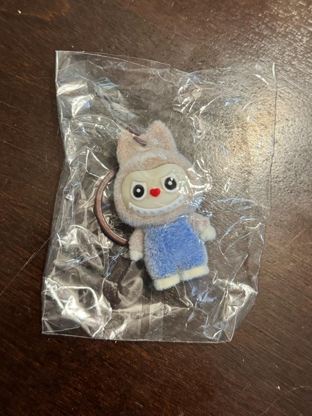 Labubu Mini Flocked Character Keychain Gray Blue Bunny Bag Charm NWT